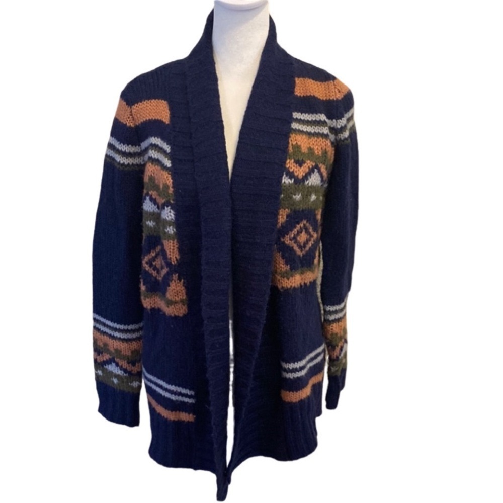 Pink Rose Navy and Multicolor Cardigan. Size S. Aztec Pattern.